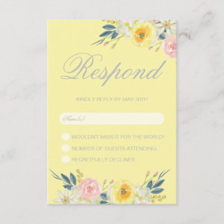 Cartão RSVP de Casamento Floral Amarelo