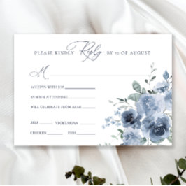 Cartão RSVP de Casamento Floral Azul e Branco