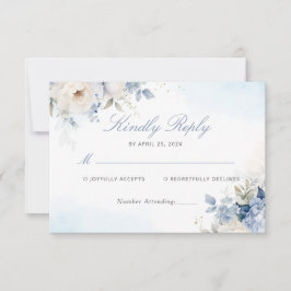 Cartão RSVP de Casamento Floral Azul Elegante Mode