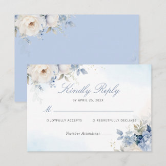 Cartão RSVP de Casamento Floral Azul Elegante Mode