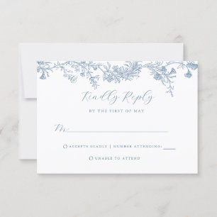 Cartão RSVP de Casamento Floral Azul Vintage Dusty