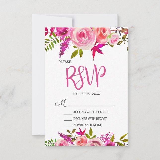 Cartão RSVP de Casamento Floral Botânico de Fuchsi (Frente)