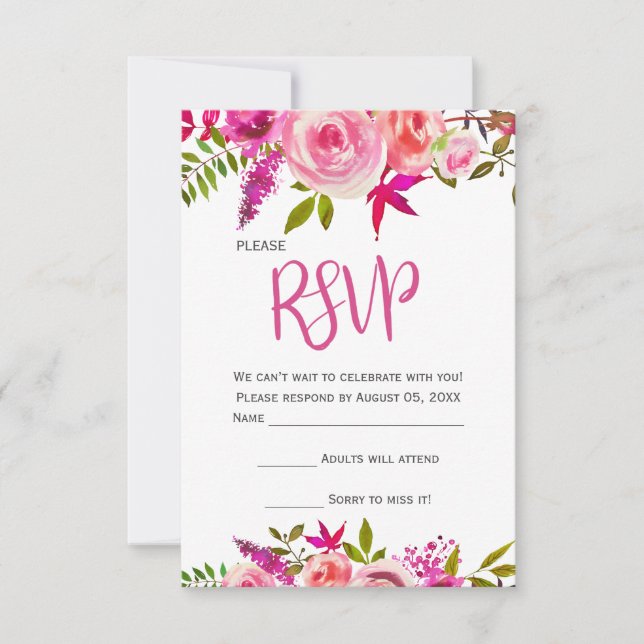Cartão RSVP de Casamento Floral Botânico de Fuchsi (Frente)