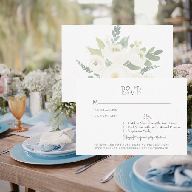 Cartão RSVP de Casamento Floral Branco (Criador carregado)