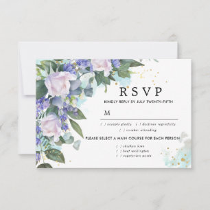 Cartão RSVP de Casamento Floral Branco Azul, Opçõe