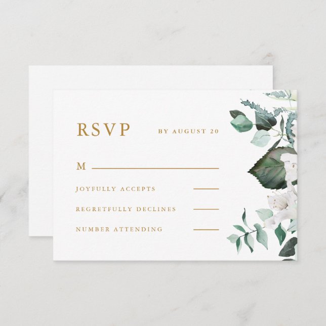 Cartão RSVP de Casamento Floral Branco Bonito (Frente/Verso)