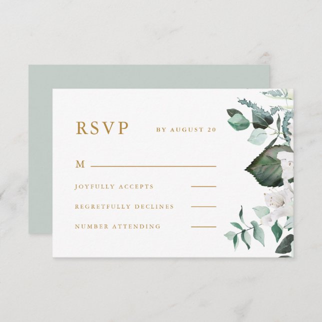 Cartão RSVP de Casamento Floral Branco Bonito (Frente/Verso)