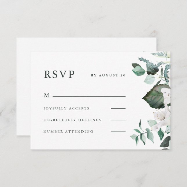 Cartão RSVP de Casamento Floral Branco Bonito (Frente/Verso)