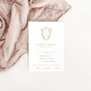 Cartão RSVP de Casamento Floral Branco Dourado Ant