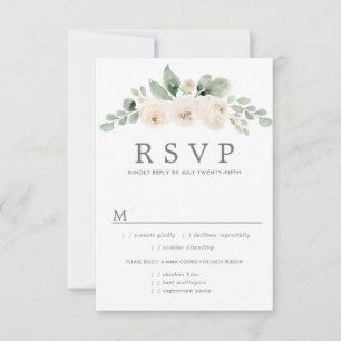 Cartão RSVP de Casamento Floral Branco, Opções de 