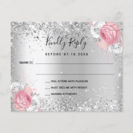 Cartão RSVP de casamento floral branco-prateado