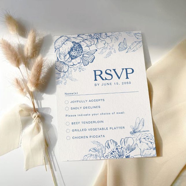 Cartão RSVP de Casamento Floral Chinoiserie (Criador carregado)