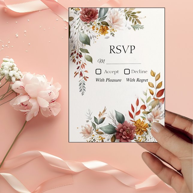 Cartão RSVP de Casamento Floral Colorida Boêmia (Criador carregado)