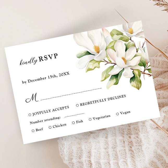 Cartão RSVP de Casamento Floral da Magnolia Branca (Criador carregado)