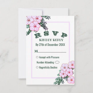 Cartão RSVP de Casamento Floral de Anemone Verde R