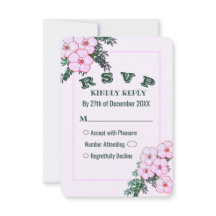 Cartão RSVP de Casamento Floral de Anemone Verde R