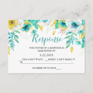 Cartão RSVP de Casamento Floral de Aqua Teal