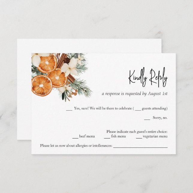 Cartão RSVP de Casamento floral de Boho de inverno (Frente/Verso)