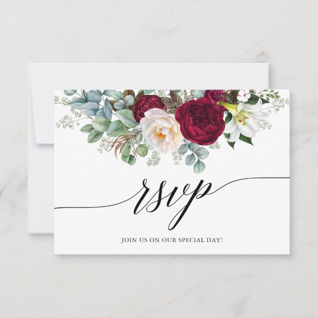 Cartão RSVP de Casamento Floral de Calliografia Bu (Frente)