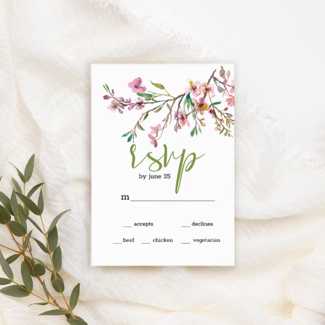 Cartão RSVP de Casamento Floral de Cereja Rosa Blo (Criador carregado)