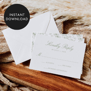 Cartão RSVP de Casamento Floral de Chinoiserie Ver