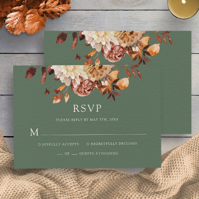 Cartão RSVP de Casamento Floral de Cobre de Queda  (Sage Green Fall Copper Floral Wedding RSVP Card by Painted Paperie
)