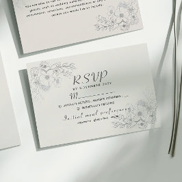 Cartão RSVP de Casamento Floral de Dusty Blue Vint
