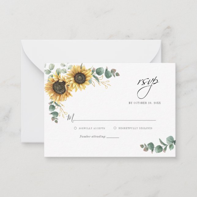Cartão RSVP de Casamento Floral de Girassol Eucaly (Frente)