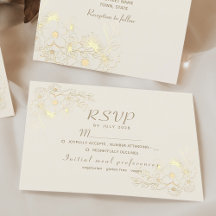 Cartão RSVP de Casamento Floral de Ivory Dourado