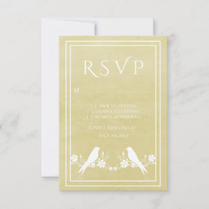 Cartão RSVP de Casamento Floral de Lovebird Amarel