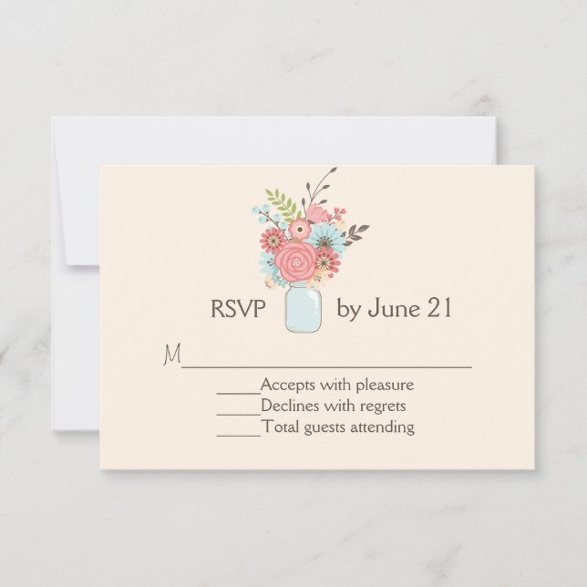 Cartão RSVP de Casamento Floral de Mason Jar bonit (Frente)