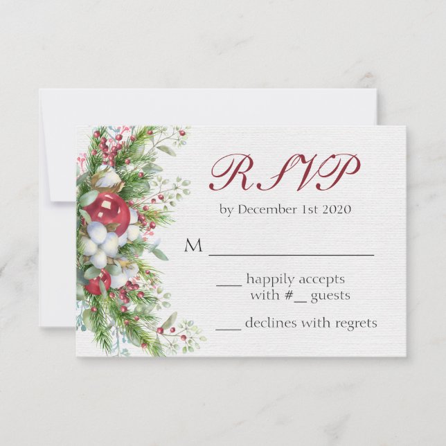 Cartão RSVP de Casamento Floral de Natal Elegante (Frente)