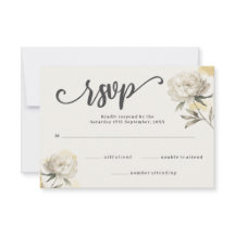 Cartão RSVP de Casamento Floral de Peony Dourado E