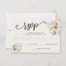 Cartão RSVP de Casamento Floral de Peony Dourado E