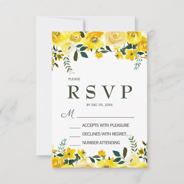 Cartão RSVP de casamento floral de rosa amarela (Frente)