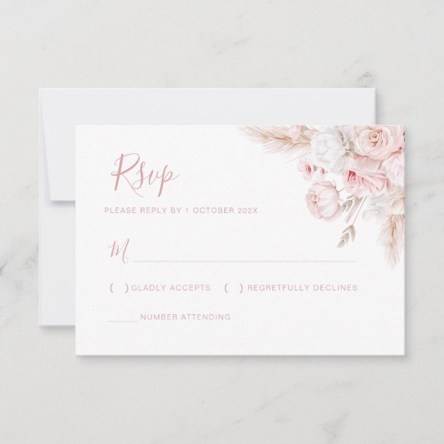 cartão rsvp de casamento floral de rosa empoeirado (Frente)