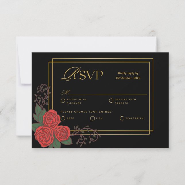 Cartão RSVP de Casamento Floral de Rosa vermelha D (Frente)