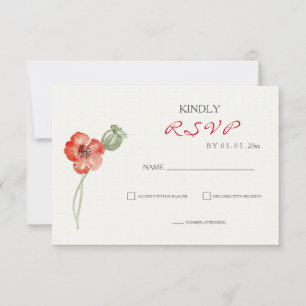 Cartão RSVP de casamento floral do bonito Red Popp