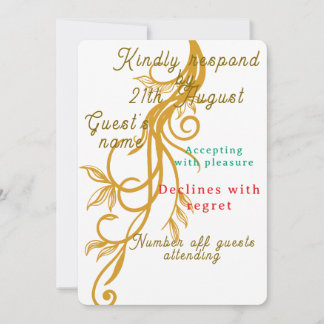 Cartão RSVP de Casamento Floral Dourado Elegante