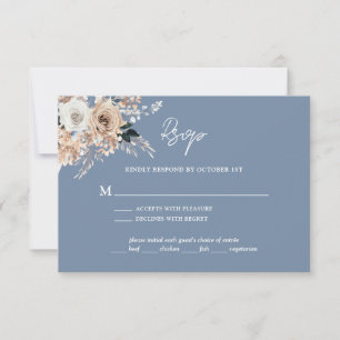 Cartão RSVP de Casamento Floral Dusty Blue Boho