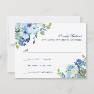 Cartão RSVP de Casamento Floral Dusty Blue com Cód