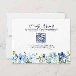 Cartão RSVP de Casamento Floral Dusty Blue com Cód