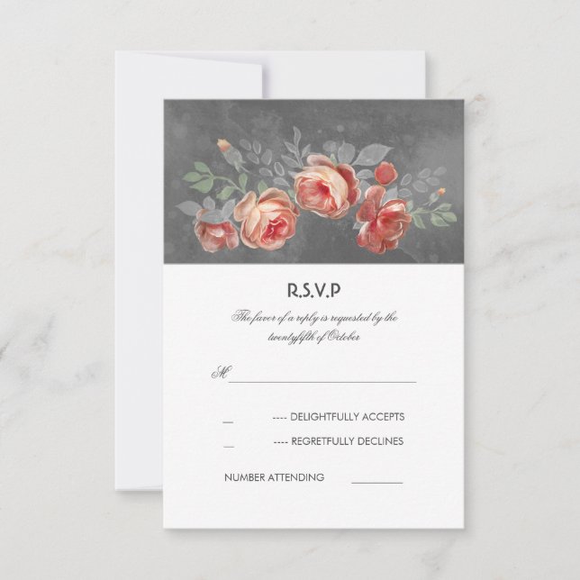 Cartão RSVP de Casamento Floral e Russo (Frente)