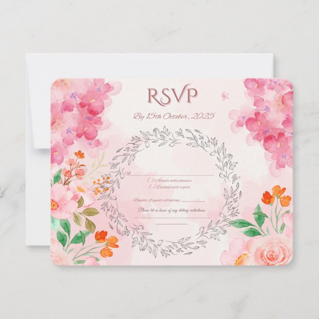 Cartão RSVP de Casamento Floral Elegante | Aquarel (Frente)