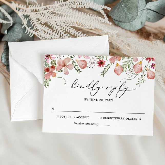 Cartão RSVP de Casamento Floral Elegante Boho (Criador carregado)