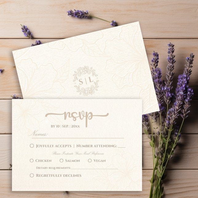 Cartão RSVP de Casamento Floral Elegante Minimalis (Criador carregado)