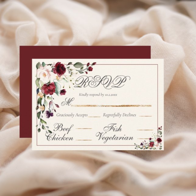 Cartão RSVP de Casamento Floral Eucalyptus Burgund (Criador carregado)