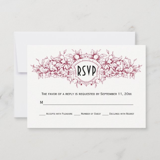 Cartão RSVP de casamento floral floral da Burgundy (Frente)