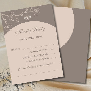 Cartão RSVP de Casamento Floral Japandi Taupe Mono