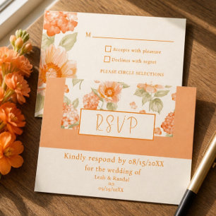 Cartão RSVP de Casamento Floral Laranja